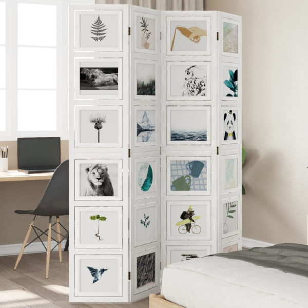 Biombo separador de 4 paneles madera maciza Paulownia blanco D