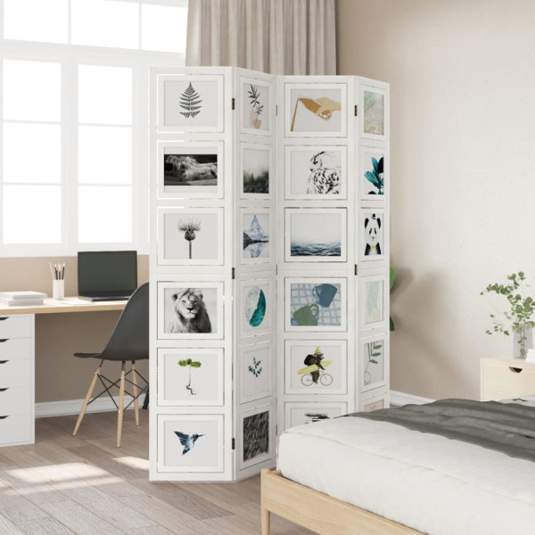 Biombo separador de 4 paneles madera maciza Paulownia blanco M 3