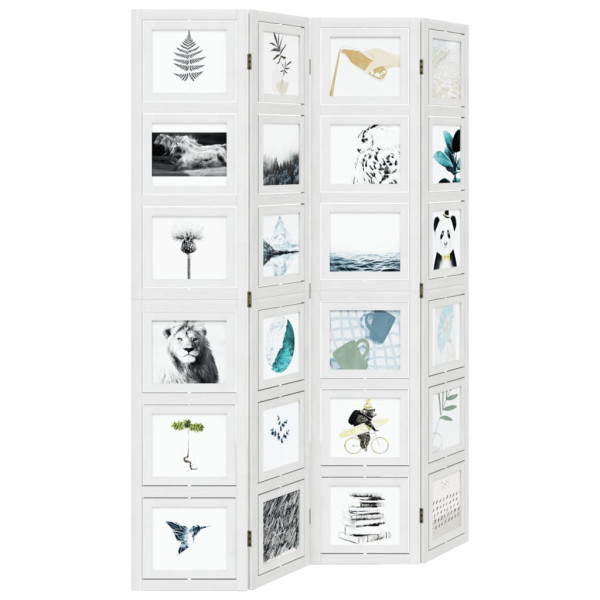 Biombo separador de 4 paneles madera maciza Paulownia blanco M 4