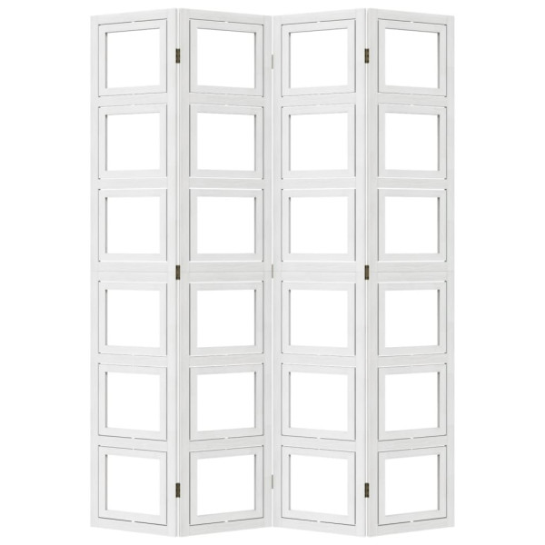 Biombo separador de 4 paneles madera maciza Paulownia blanco M 5