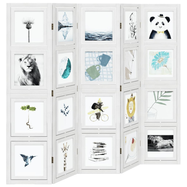 Biombo separador de 5 paneles madera maciza Paulownia blanco M 4