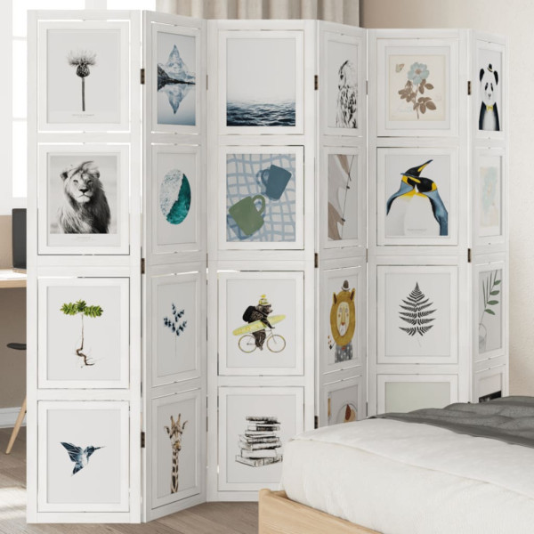 Biombo separador de 6 paneles madera maciza Paulownia blanco M 3
