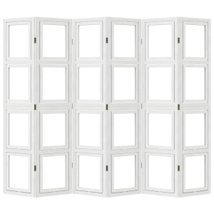 Biombo separador de 6 paneles madera maciza Paulownia blanco H