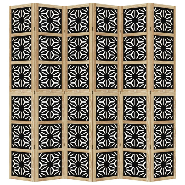 Biombo separador 6 paneles madera maciza Paulownia marrón negro M 4