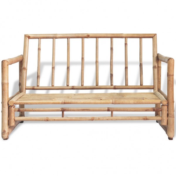 Sofá de jardim de 2 lugares com almofadões de bambu M 3