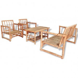 Set de muebles de jardín 4 piezas y cojines bambú H