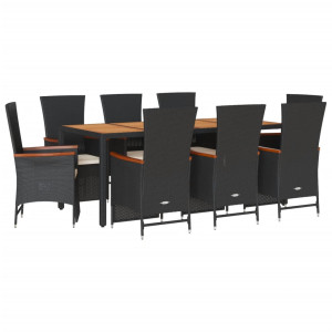 Set de comedor de jardín 9 pzas y cojines ratán sintético negro H