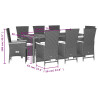 Set de comedor de jardín 9 pzas y cojines ratán sintético negro 5