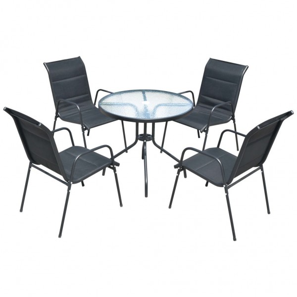 Juego de comedor de jardín 5 piezas de acero negro D
