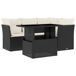 Set de muebles de jardín 5 pzas y cojines ratán sintético negro H