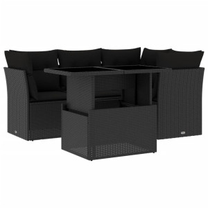Set de muebles de jardín 5 pzas y cojines ratán sintético negro H
