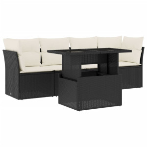 Set de muebles de jardín 5 pzas y cojines ratán sintético negro H