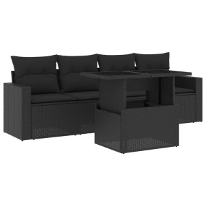 Set de muebles de jardín 5 pzas y cojines ratán sintético negro H