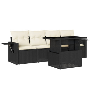 Set de muebles de jardín 5 pzas y cojines ratán sintético negro H