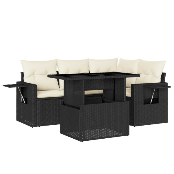 Set de muebles de jardín 5 pzas y cojines ratán sintético negro M 2
