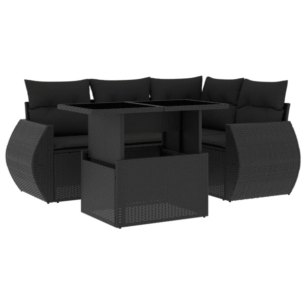 5 pcs conjunto sofás de jardim com almofadões vime PE preto M 2
