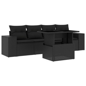 Set de muebles de jardín 5 pzas y cojines ratán sintético negro H