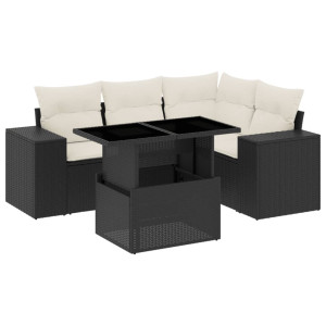 Set de muebles de jardín 5 pzas y cojines ratán sintético negro H