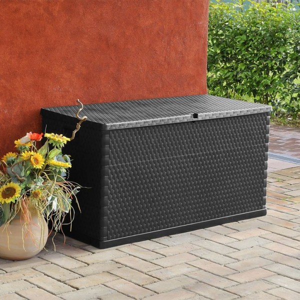 Caja de almacenamiento de jardín marrón ratán PP 120x56x63 cm M 3