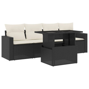 Set de muebles de jardín 5 pzas y cojines ratán sintético negro H