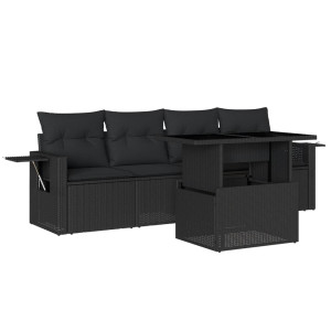 Set de muebles de jardín 5 pzas y cojines ratán sintético negro H