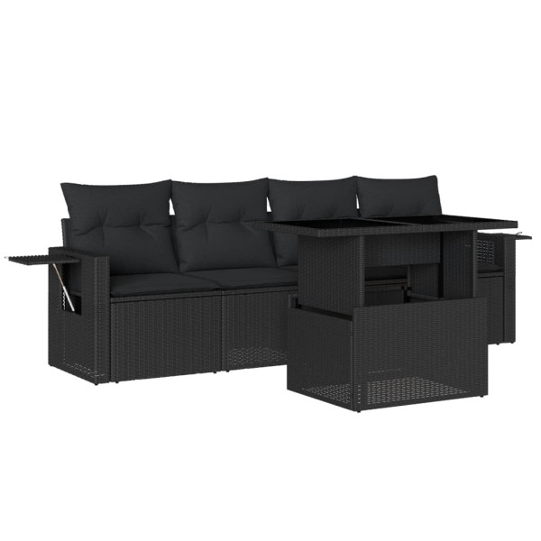 Set de muebles de jardín 5 pzas y cojines ratán sintético negro M 2
