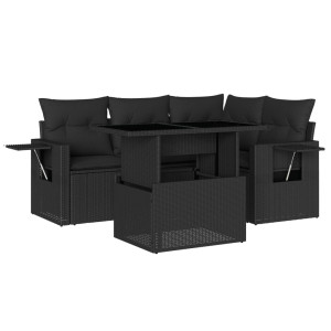 Set de muebles de jardín 5 pzas y cojines ratán sintético negro H