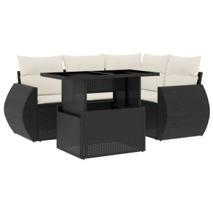 Set de muebles de jardín 5 pzas y cojines ratán sintético negro H