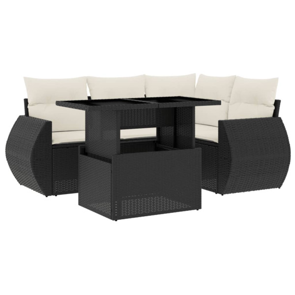 Set de muebles de jardín 5 pzas y cojines ratán sintético negro M 2