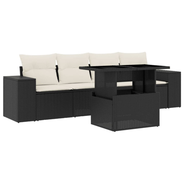 Set de muebles de jardín 5 pzas y cojines ratán sintético negro M 2