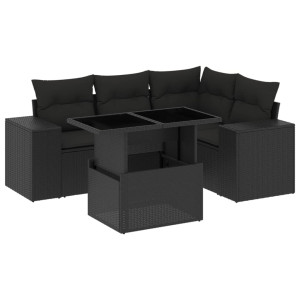 5 pcs conjunto sofás de jardim com almofadões vime PE preto H
