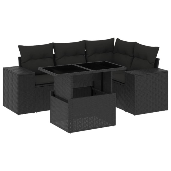 5 pcs conjunto sofás de jardim com almofadões vime PE preto M 2
