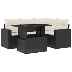 Set de muebles de jardín 5 pzas y cojines ratán sintético negro H