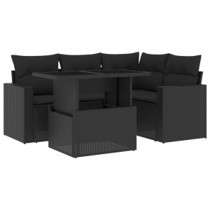 Set de muebles de jardín 5 pzas y cojines ratán sintético negro H