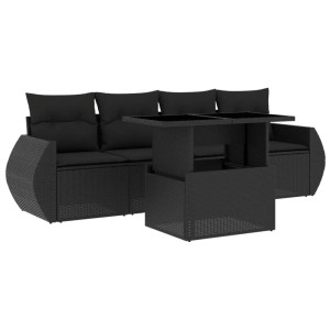Set de muebles de jardín 5 pzas y cojines ratán sintético negro H