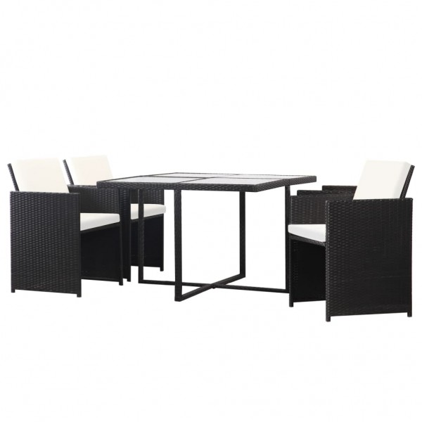 Set comedor de jardín 5 piezas y cojines ratán sintético negro D