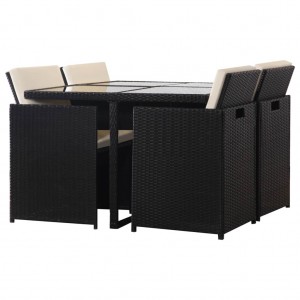 Set comedor de jardín 5 piezas y cojines ratán sintético negro H