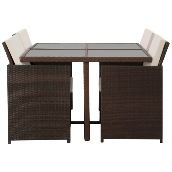 Set comedor de jardín 5 piezas y cojines ratán sintético marrón M 2