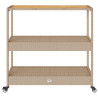 Carrito de bar 3 niveles ratán PE y madera maciza acacia beige 5