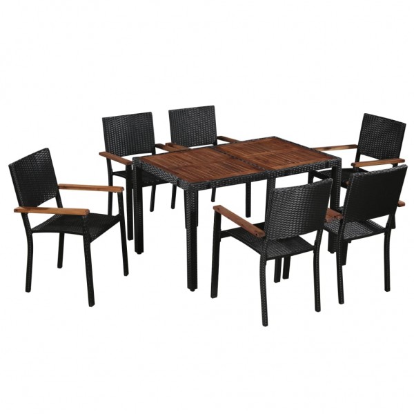 Set comedor jardín 7 pzas ratán sintético y madera acacia negro D