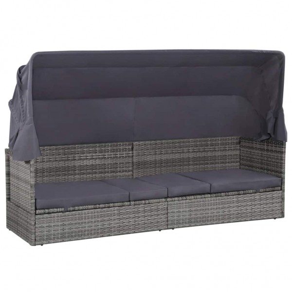 Cama de jardín con toldo 205x62 cm ratán sintético gris D