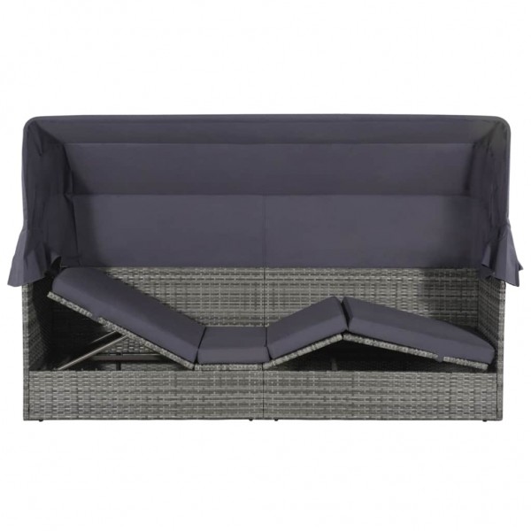Cama de jardín con toldo 205x62 cm ratán sintético gris M 4