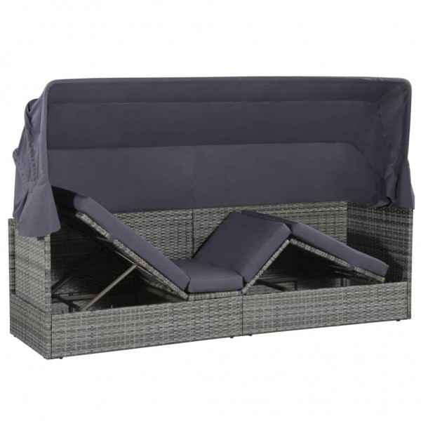 Cama de jardín con toldo 205x62 cm ratán sintético gris M 5