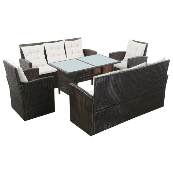 5 pcs conjunto lounge jardim c/ almofadões vime PE castanho D