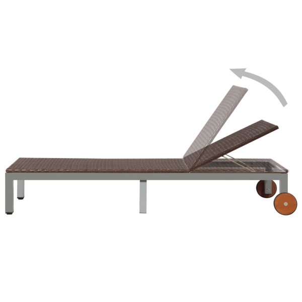 Espreguiçadeira com rodas em vime PE castanho M 2