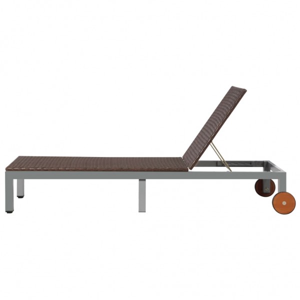 Tumbona con ruedas ratán sintético marrón M 4