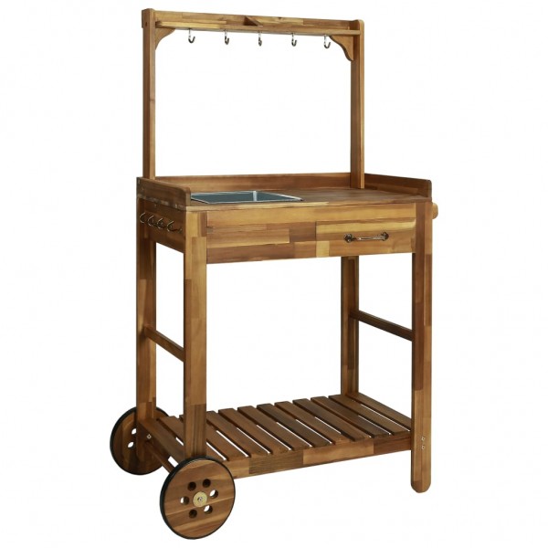 Carrito de cocina exterior madera maciza acacia 92x43.5x141.5cm D