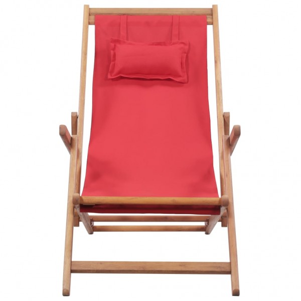Silla de playa plegable de tela y estructura de madera roja M 3