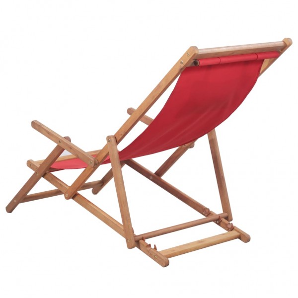 Silla de playa plegable de tela y estructura de madera roja M 4