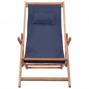 Silla de playa plegable de tela y estructura de madera azul H